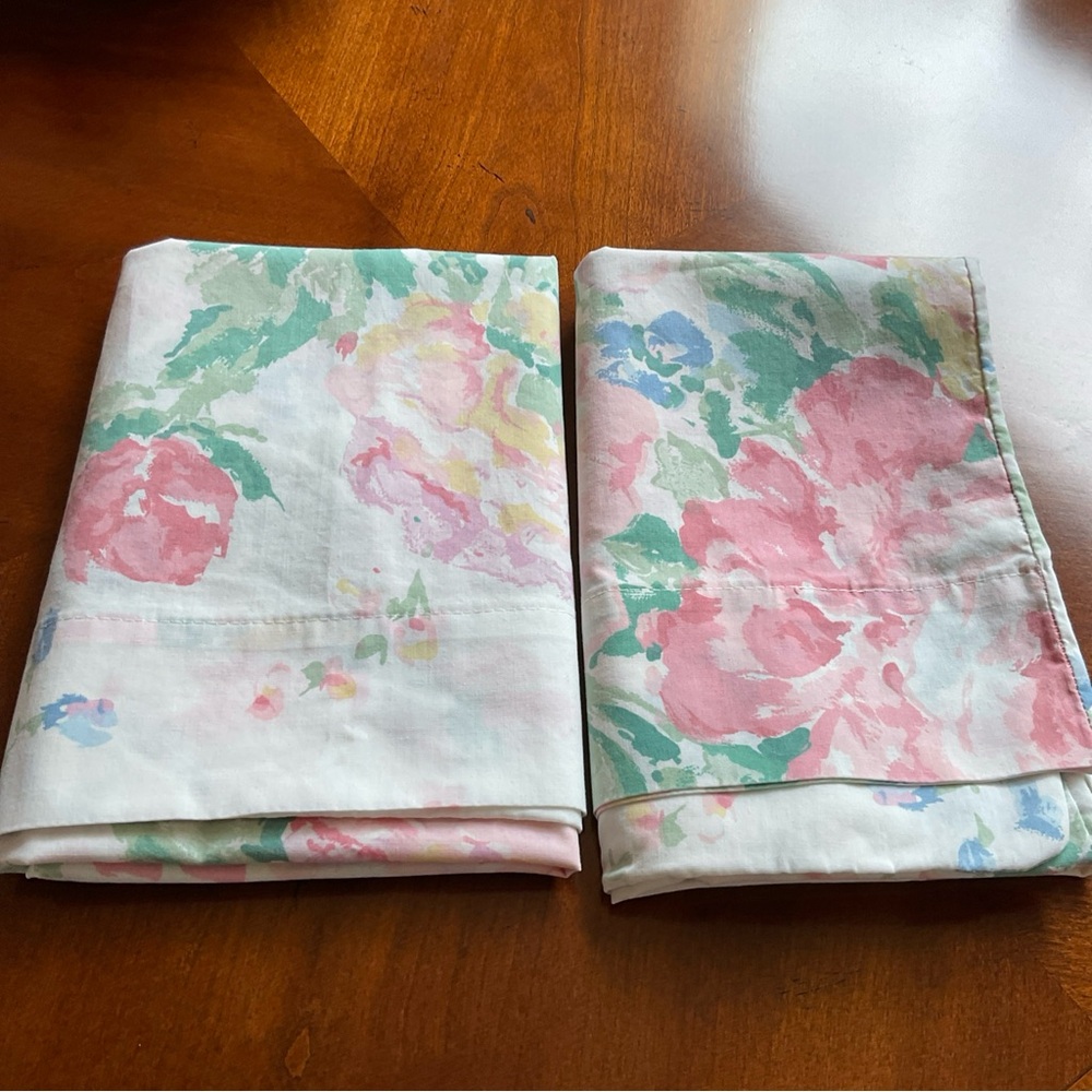 Vintage Fieldcrest Percale Floral Blue Pink Yellow King Pillowcases Set of 2 - Picture 11 of 11